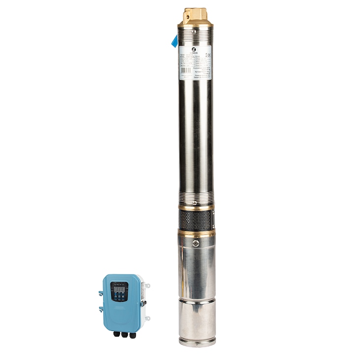 Сондажна помпа Gmax 4SW206, Соларна, Максимален дебит 5.8 m3/h, 1000W, Воден стълб 80м, Мощност соларен панел 1500 W