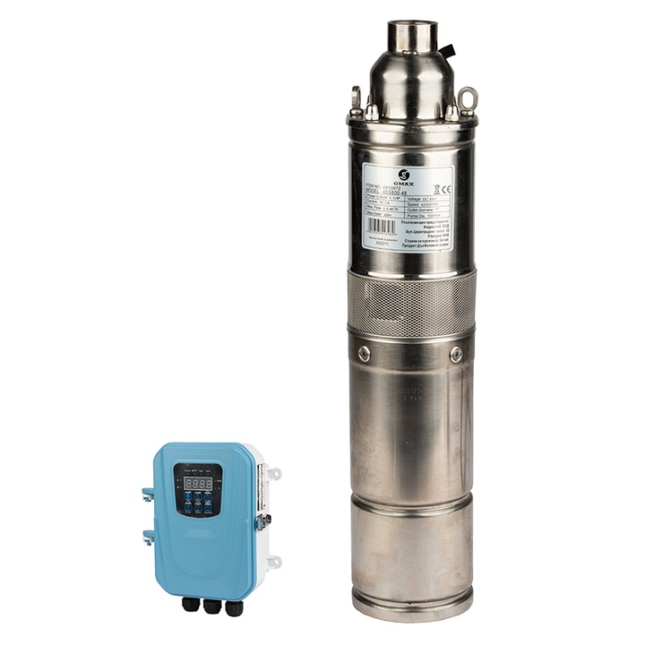 Соларна сондажна помпа Gmax, Винтова, Максимален дебит 2.3 m3/h, 800W, Воден стълб 80m, Мощност соларен панел 1200W