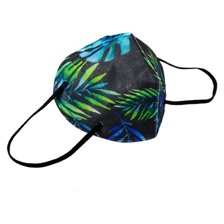 Masca FFP2 Negru/Verde/Albastru, model AD-1001, 5 straturi, Conforma cu CE, ambalata individual