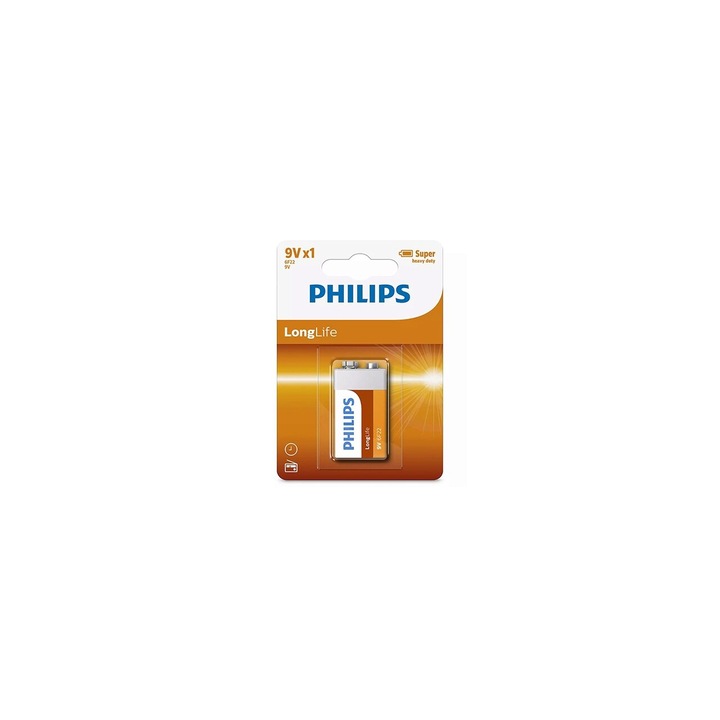 Батерия Philips Longlife, 9V, 6F22