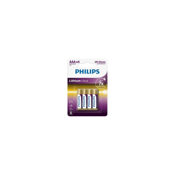 Комплект 4 литиеви ултра батерии, Philips LR3, AAA