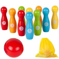 Set bowling cu 10 popice din lemn SOLTOY® vopsite eco cu minge si gentuta de transport