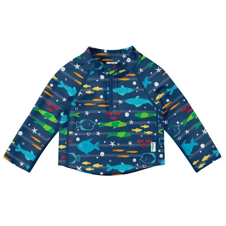Bluza copii cu filtru UV si fermoar, Green Sprouts, Navy Fish, Albastru