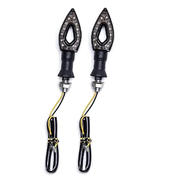 Set 2 semnalizatoare moto, Rqiurpn, LED 12V, impermeabil IP68, cu 2 functii, universal, Lumina Galbena, Negru