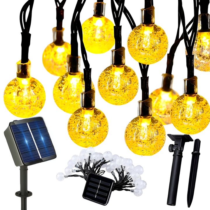 Ghirlanda luminoasa decorativa solar exterior GALAXIA®, interconectabila, 10 m cu 100 becuri LED