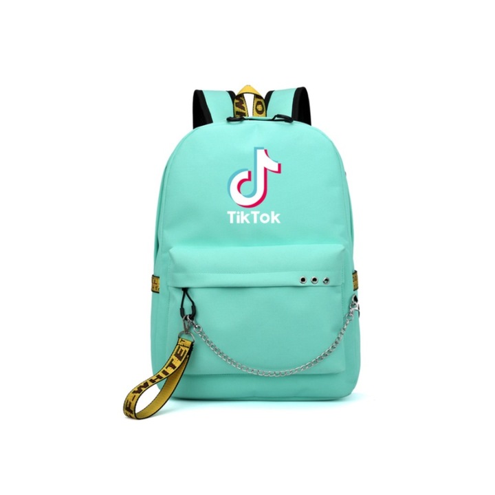 Hátizsák gyerekeknek USB OTG kábellel és audiokábellel 3,5 mm-es jack csatlakozóval, 2 fő zsebbel, 2 oldalzsebbel és belsővel a támasztékhoz, 45x32x15 cm, türkiz