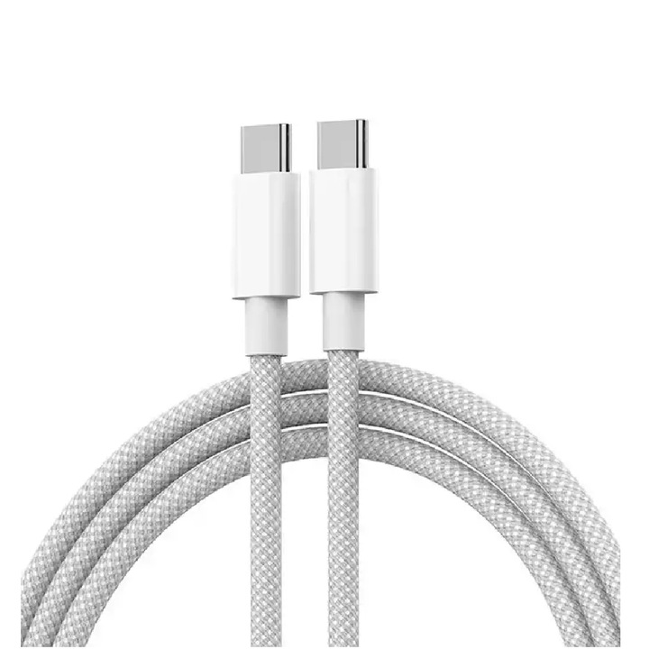 Кабел за данни/зареждане PZX ip15, USB Type-C към USB Type-C 20W, 1м, бял