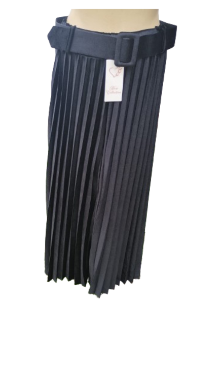 Fusta plisata lunga din catifea, Negru, 2XL