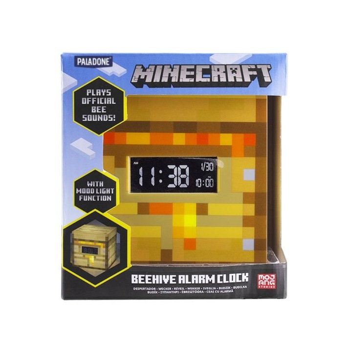 Paladone, Minecraft: Bee Hive, Digitális ébresztőóra, 4 "33", LED világítás, USB, Vezetékes, Többszínű