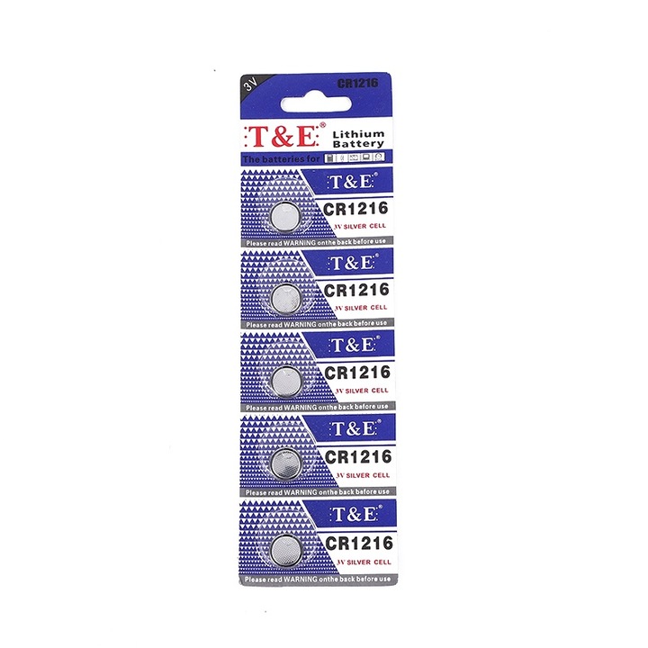 Baterie buton litiu T&E CR1216, 3V, set 5 bucati, 12.5x1.6mm