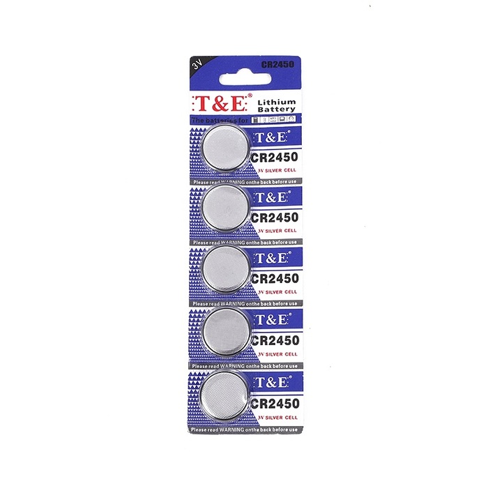 Baterie tip buton T&E CR2450, Litiu, 3V, set 5 buc, 24.5x5.0mm