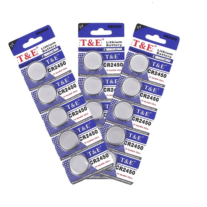 Baterie tip buton T&E CR2450, Litiu, 3V, set 5 buc, 24.5x5.0mm
