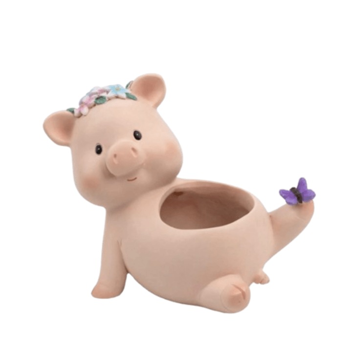 Ghiveci decorativ pentru Flori sau Suculente, Model Purcelus 2, Culoare Roz, 8.9 CM