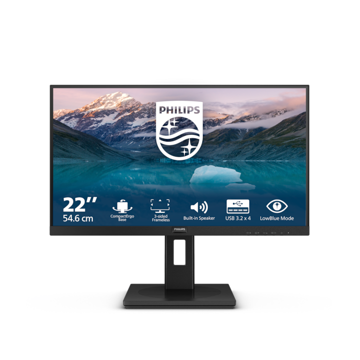 Monitor Philips LED VA 22", FHD, 75 Hz, 4ms GtG, HDMI, DP 1.2, FlickerFree, Pivot, USB hub, fekete, 222S9JML