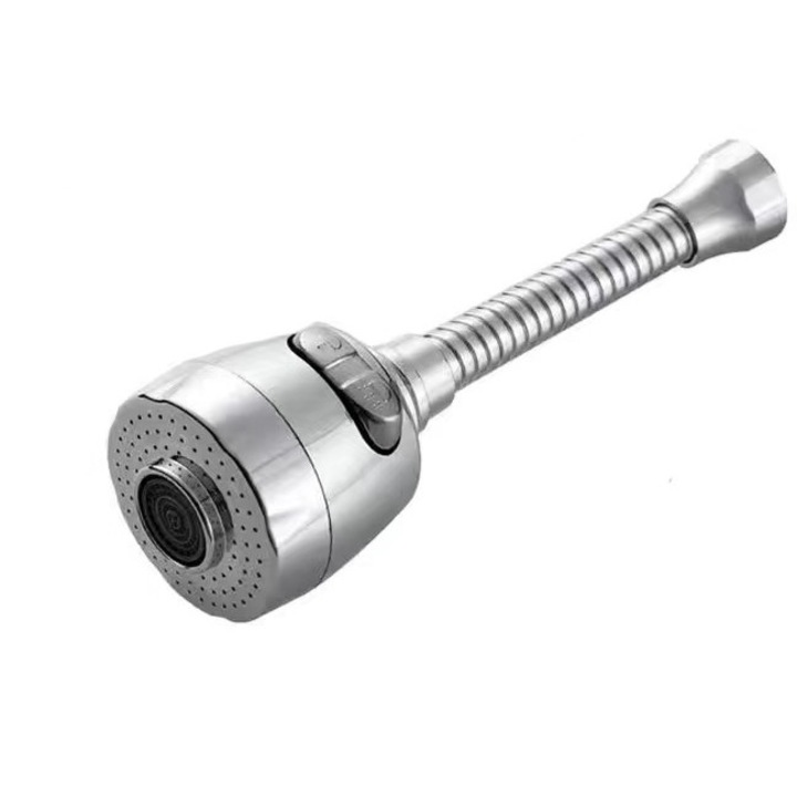 Cap de robinet ajustabil pentru bucatarie, ABS/Inox, 3 moduri de pulverizare, rotire 360, 17cm, Argintiu