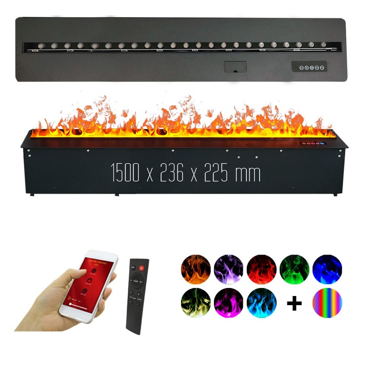3D vízpárás beépíthető elektromos kandalló, Led, telefonos alkalmazással, ElectricSun MISTique Nagy SZ 150 cm