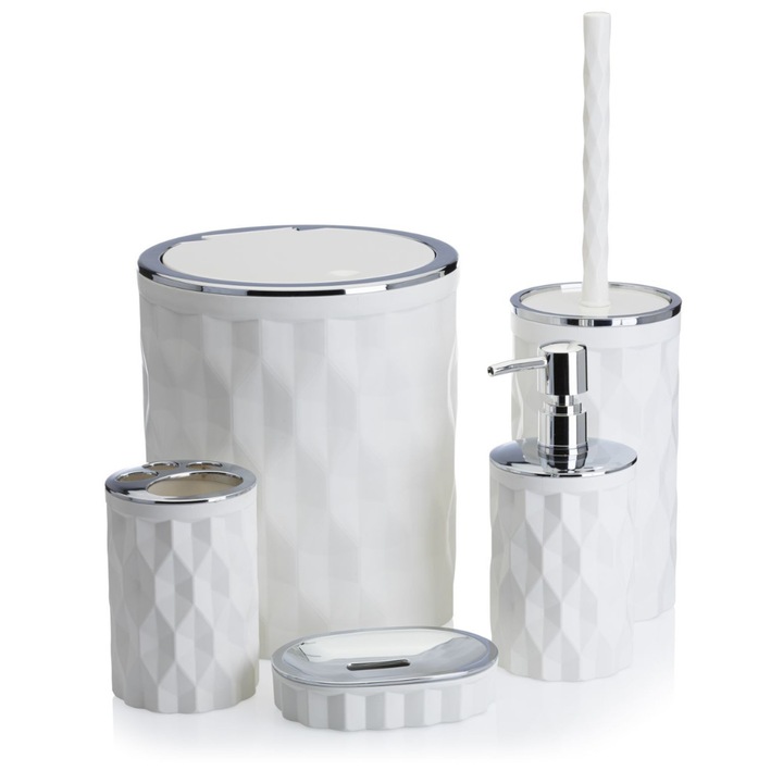 Fürdőszobai kiegészítő szett, HowHomely, Reina, fehér/króm, 5 db