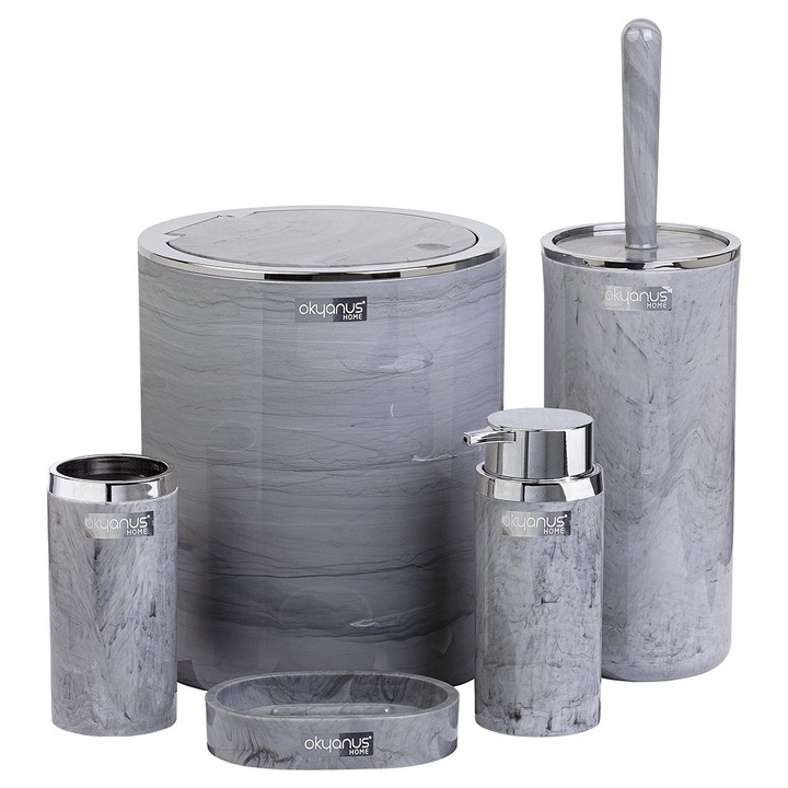 Fürdőszobagarnitúra, OKYANUS, Mable, kerek, Szürke, 5 db