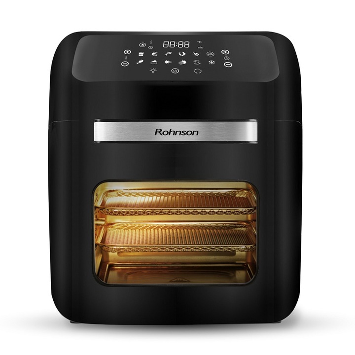Фритюрник-фурна без мазнина Air Fryer Rohnson, 1800W, Капацитет 12 литра, 12 програми, Таймер, Функция сушене на плодове, Черен