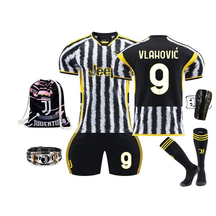 Set echipament fotbal acasa Juventus, sezon 2023-2024, poliester, Negru, S