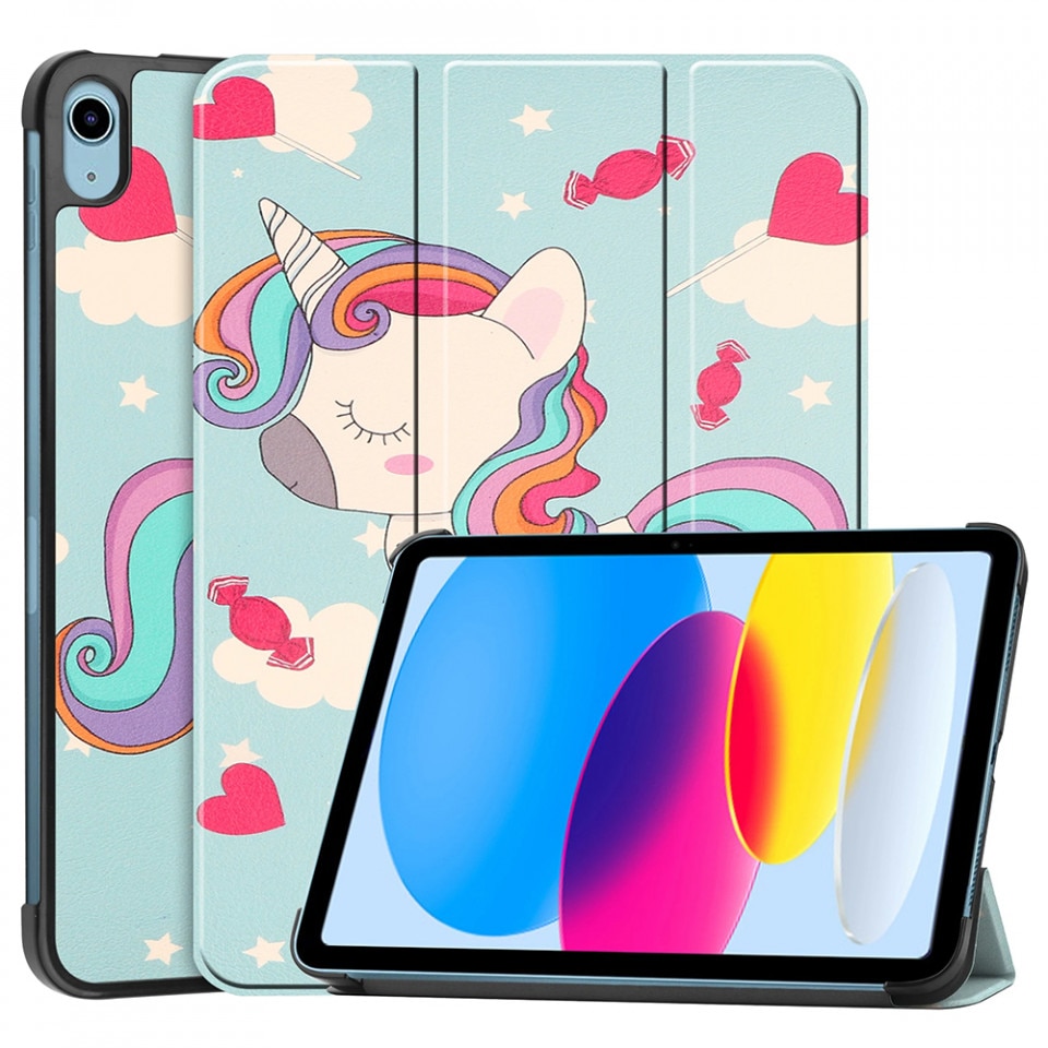 Husa tableta pentru iPad 10 (2022) 10.9" cu suport Multi-Unghi si functie Sleep/Wake, SKYDDAR FoldVision Colour - Unicorn