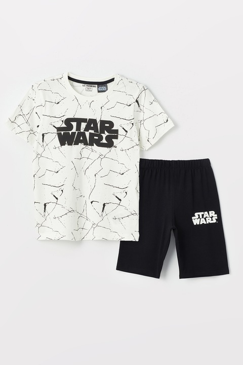 LC WAIKIKI, Set de tricou si pantaloni scurti cu imprimeu Star Wars, Alb/Negru