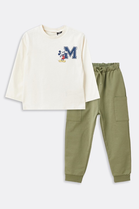 LC WAIKIKI, Set de bluza si pantaloni cargo de trening, Alb/Verde/Albastru