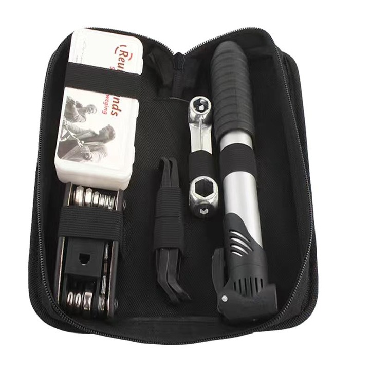 Kit reparatie bicicleta, multifunctional, 16 piese, negru