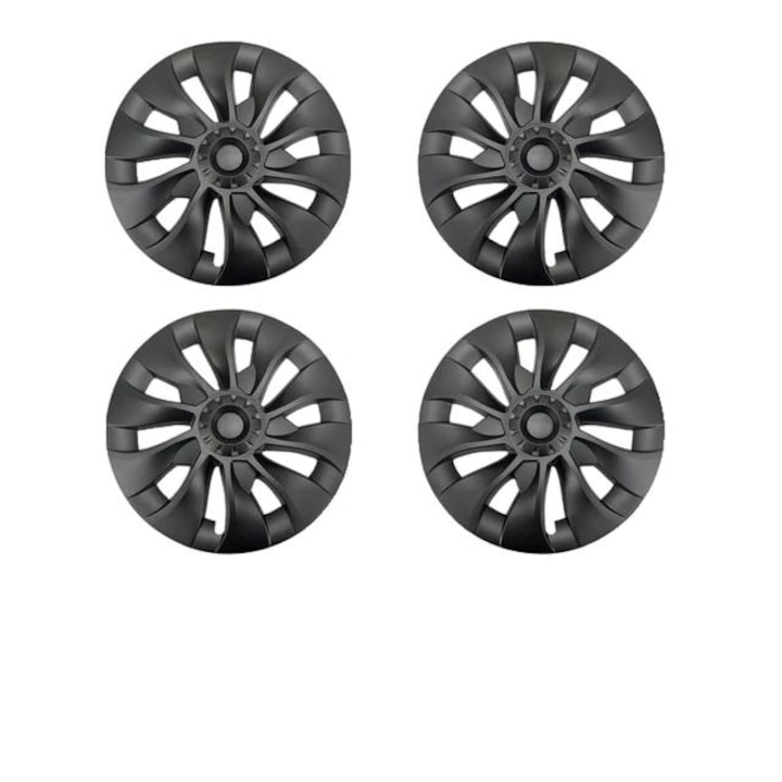 Комплект 4 капачки, съвместими с Tesla Model 3, ABS, черен мат, 18 инча