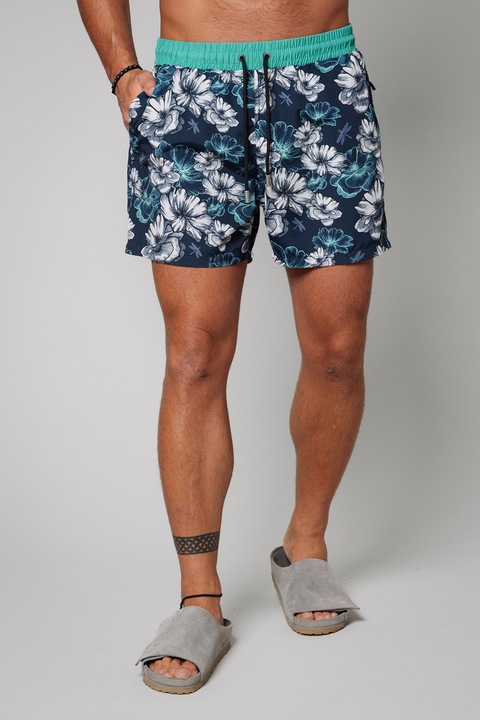 uFIT, Плувни шорти със странични джобове и шарка, Бял/Тъмносин/Петролно синьо