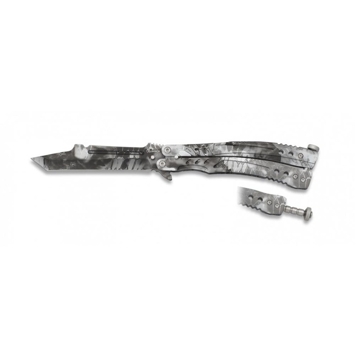 Kés, Balisong, Albainox, penge 10,5cm, alumínium, fekete