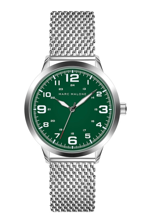 Marc Malone, Аналогов часовник с верижка от неръждаема стомана, Camo зелен, Сребрист