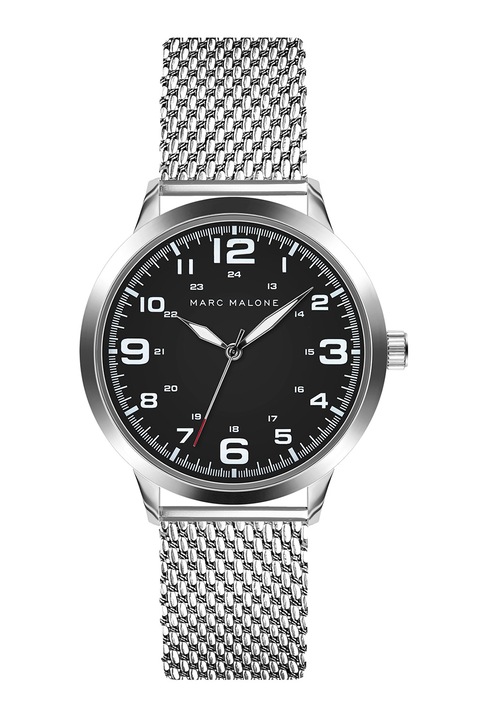 Marc Malone, Ceas analog cu bratara din otel inoxidabil, Argintiu, Negru