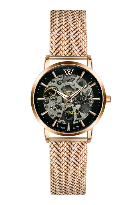 Walter Bach, Автоматичен часовник с лого, Rose Gold, Черен