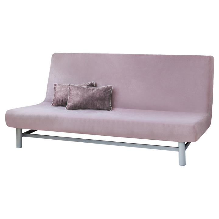 Husa canapea Bestcovers, elastica, catifea, roz pudra, compatibila cu canapeaua IKEA Beddinge