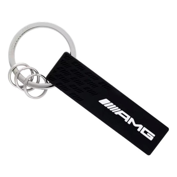 Mercedes-Benz AMG kulcstartó, fekete/fehér, műanyag/rozsdamentes acél, 14cm