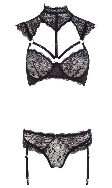 Cottelli Lingerie szexi melltartó/bugyi szett, csipke, poliamid, fekete, Fekete