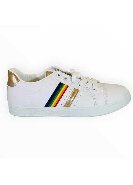Pantofi Sport Dama Unisex curcubeu PRIDE piele vegana alba32`4, Alb