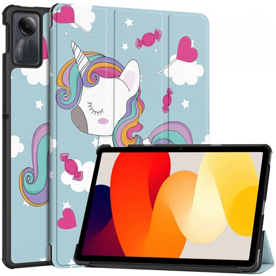 Husa tableta pentru Xiaomi Redmi Pad SE cu suport Multi-Unghi si functie Sleep/Wake, SKYDDAR FoldVision Colour - Unicorn