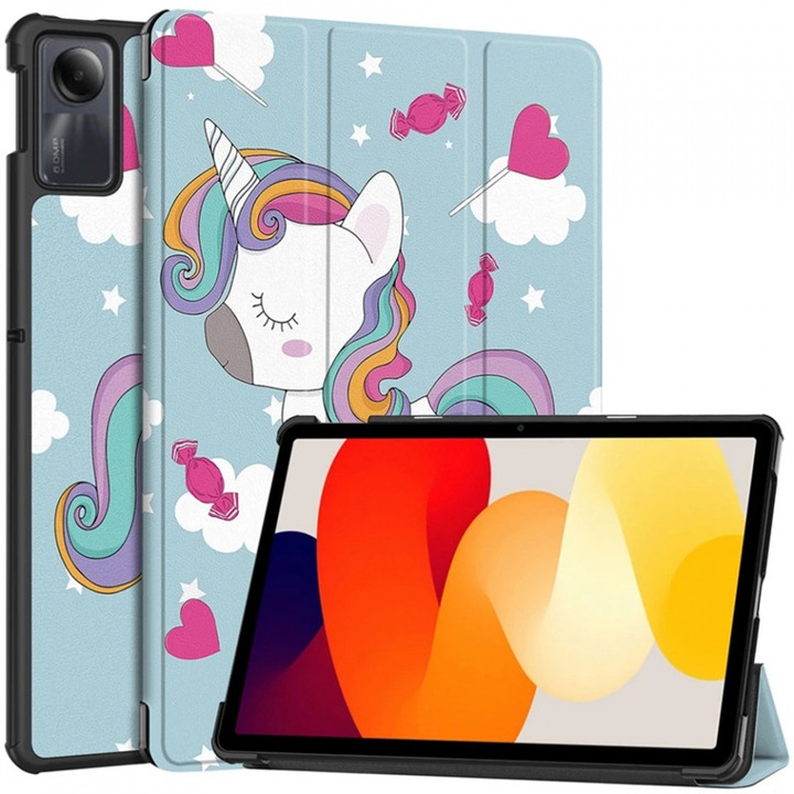 Husa tableta pentru Xiaomi Redmi Pad SE cu suport Multi-Unghi si functie Sleep/Wake, SKYDDAR FoldVision Colour - Unicorn