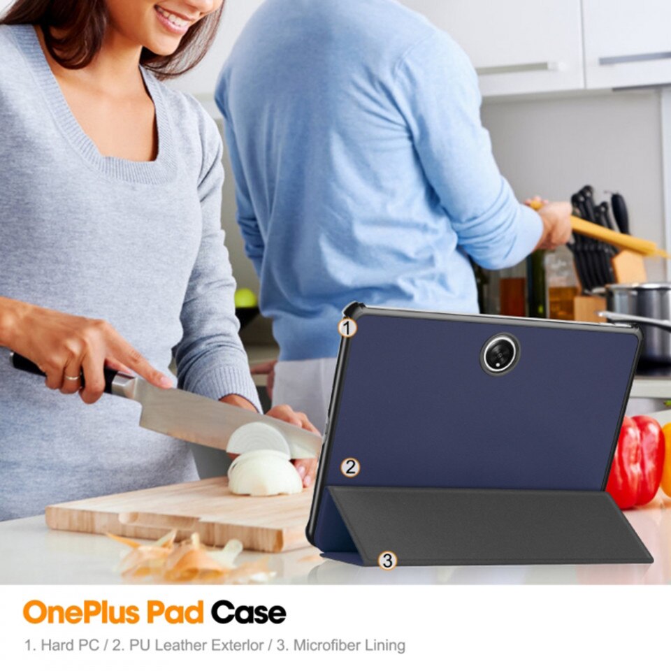 Husa tableta pentru OnePlus Pad cu suport Multi-Unghi si functie Sleep/Wake, SKYDDAR FoldVision - Albastru