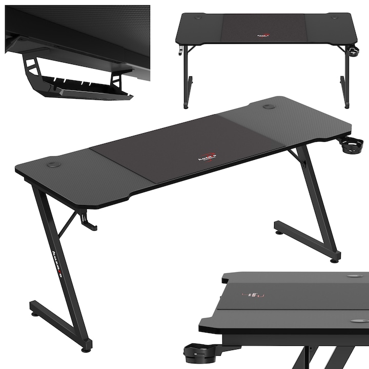 Birou Gaming Huzaro, Hero 4.8, 160 X 60 X 74 Cm, Inclusiv Mousepad 80 X 58 Cm, Negru
