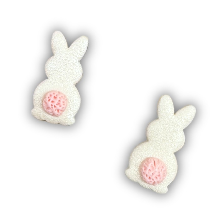 Cercei Handmade - Shiny Bunny - Lut Polimeric, Alb, Pin din otel inoxidabil