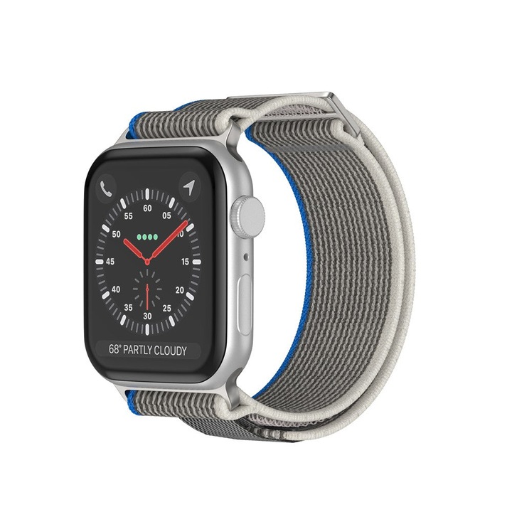Curea Nailon Trail compatibila cu Apple Watch Ultra3/Ultra 2/Ultra/SE3/SE2/SE/11/10/9/8/7/6/5/4/3/2/1 - 42/44/45/46/49 MM CASEY STUDIOS™, Ajustabila, Respirabila, Material Textil, Gri deschis