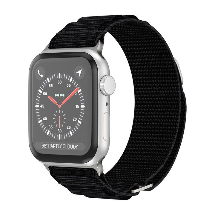 Alpine Loop textil szíj Apple Watch Ultra 2/Ultra/SE/9/8/7/6/5/4/3/2/1 okosórával kompatibilis - 42/44/45/49MM CASEY STUDIOS™, állítható, lélegző, fekete