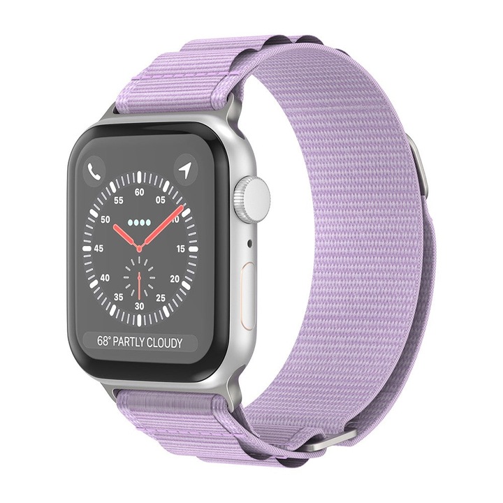 Curea Alpine Loop compatibila cu Apple Watch SE3/SE2/SE/11/10/9/8/7/6/5/4/3/2/1 - 38/40/41/42MM CASEY STUDIOS™, Ajustabila, Respirabila, Material Textil, Mov deschis