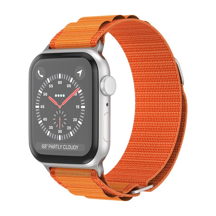 Curea Alpine Loop compatibila cu Apple Watch SE3/SE2/SE/11/10/9/8/7/6/5/4/3/2/1 - 38/40/41/42MM CASEY STUDIOS™, Ajustabila, Respirabila, Material Textil, Portocaliu
