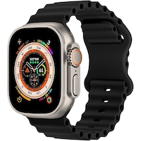Curea Silicon Ocean Loop compatibila cu Apple Watch Ultra 2/Ultra/SE/9/8/7/6/5/4/3/2/1 - 42/44/45/49MM CASEY STUDIOS™, Ajustabila, Respirabila, Silicon moale placut la atingere, Negru
