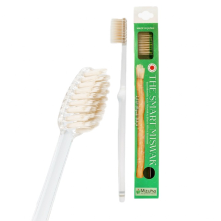 Periuta de dinti clasica Miswak Premium, tehnologie japoneza, perii conici moi, utilizare doar cu apa, culoare transparenta, design ergonomic, igiena orala naturala, eco-friendly