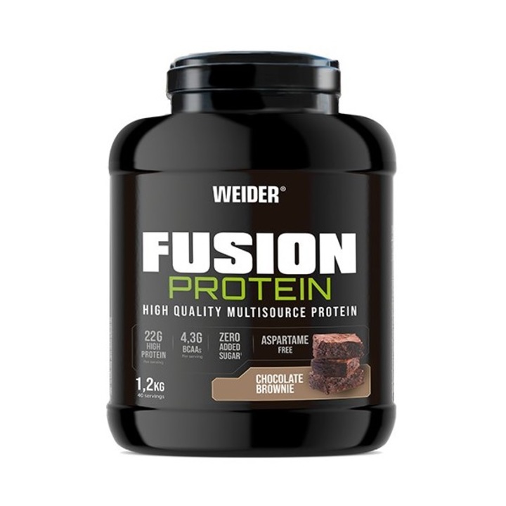 Fusion Protein, pudra proteica, Weider, pentru cresterea masei musculare, aroma Chocolate Brownie, 1.2kg